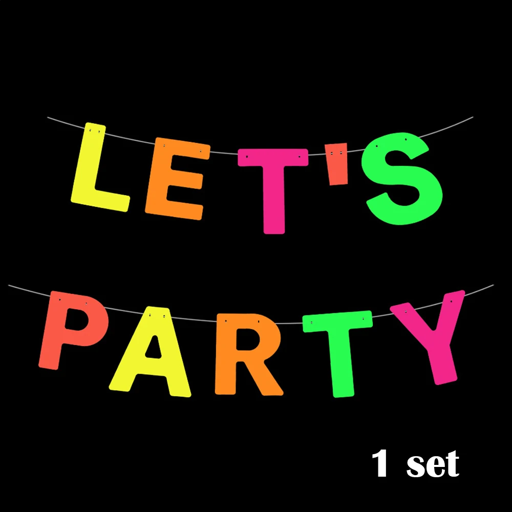 Neon Happy Birthday Banner Blacklight Party Supplies Glow in the Dark Birthday Banner Black Light Reactive UV Party Accessories