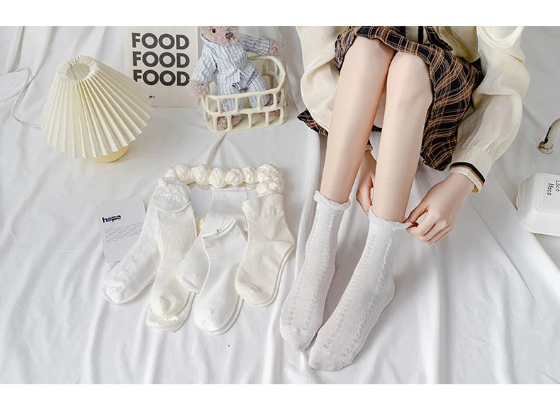 1 Pair Lolita Style Japanese Woman Cute White Short Socks Spring Summer Autumn Sweet Ruffle Lovely Cotton Socks High Quality