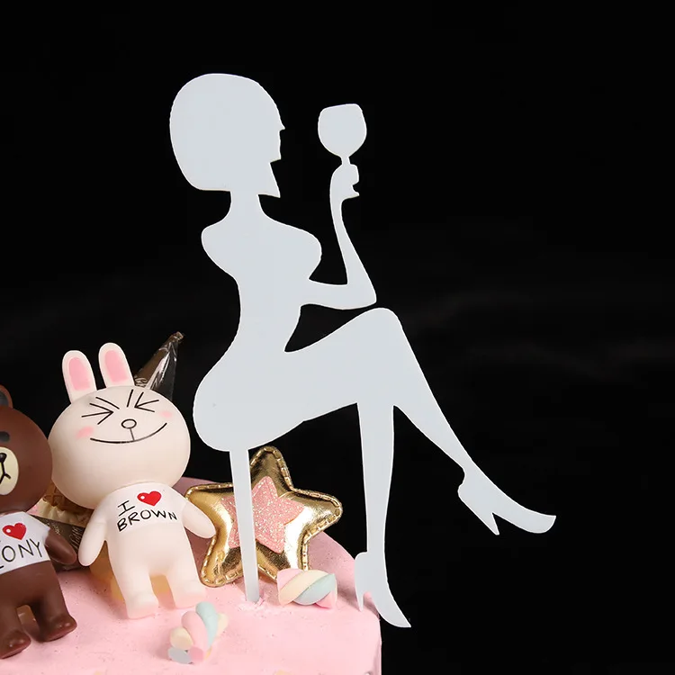 New Girl Acrylic Happy Birthday Cake Topper Rose Gold Cartoon Shape Kids Party Cake Toppers Dessert Decoration Baby Shower Gift