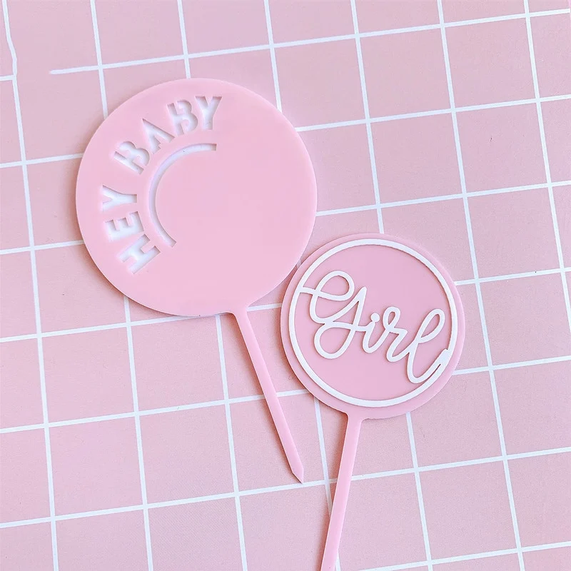 New Girl Acrylic Happy Birthday Cake Topper Rose Gold Cartoon Shape Kids Party Cake Toppers Dessert Decoration Baby Shower Gift