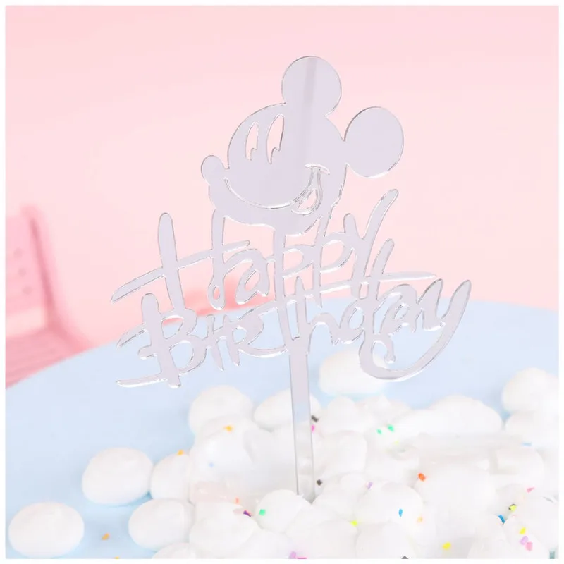 New Girl Acrylic Happy Birthday Cake Topper Rose Gold Cartoon Shape Kids Party Cake Toppers Dessert Decoration Baby Shower Gift
