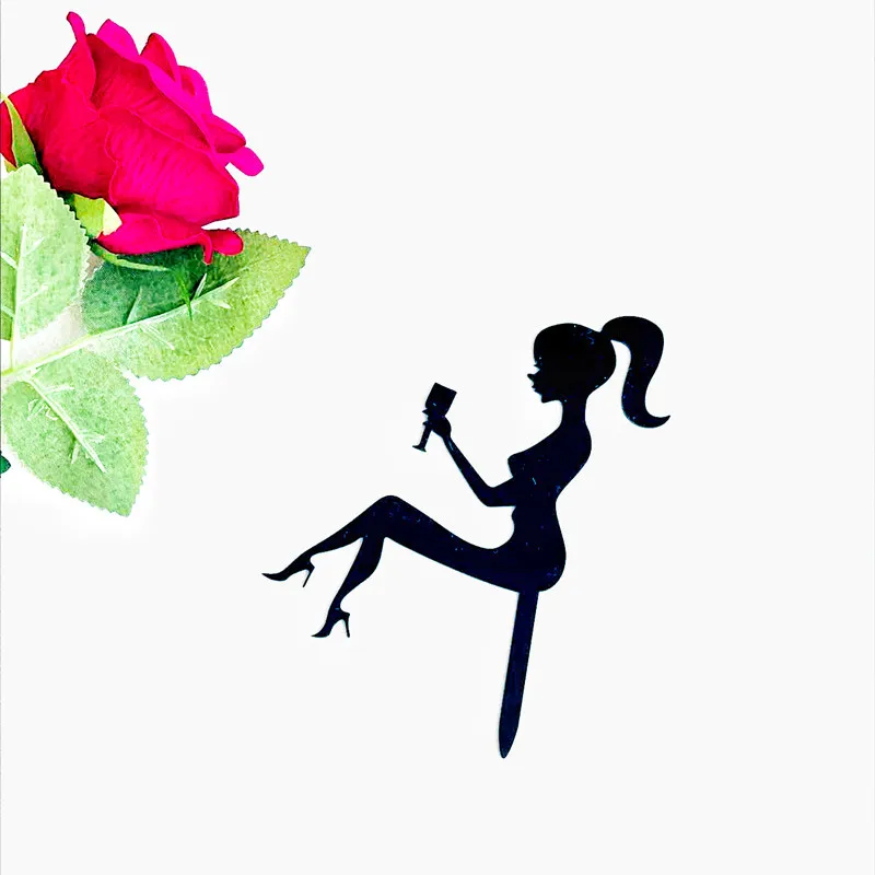 New Girl Acrylic Happy Birthday Cake Topper Rose Gold Cartoon Shape Kids Party Cake Toppers Dessert Decoration Baby Shower Gift