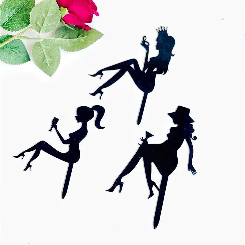 New Girl Acrylic Happy Birthday Cake Topper Rose Gold Cartoon Shape Kids Party Cake Toppers Dessert Decoration Baby Shower Gift