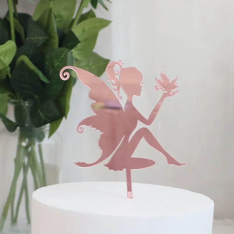 New Girl Acrylic Happy Birthday Cake Topper Rose Gold Cartoon Shape Kids Party Cake Toppers Dessert Decoration Baby Shower Gift