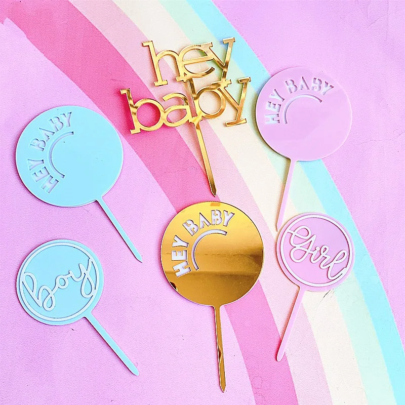 New Girl Acrylic Happy Birthday Cake Topper Rose Gold Cartoon Shape Kids Party Cake Toppers Dessert Decoration Baby Shower Gift
