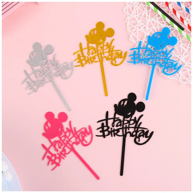 New Girl Acrylic Happy Birthday Cake Topper Rose Gold Cartoon Shape Kids Party Cake Toppers Dessert Decoration Baby Shower Gift