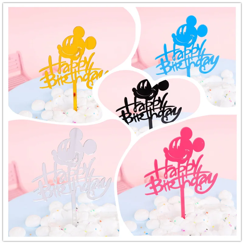 New Girl Acrylic Happy Birthday Cake Topper Rose Gold Cartoon Shape Kids Party Cake Toppers Dessert Decoration Baby Shower Gift