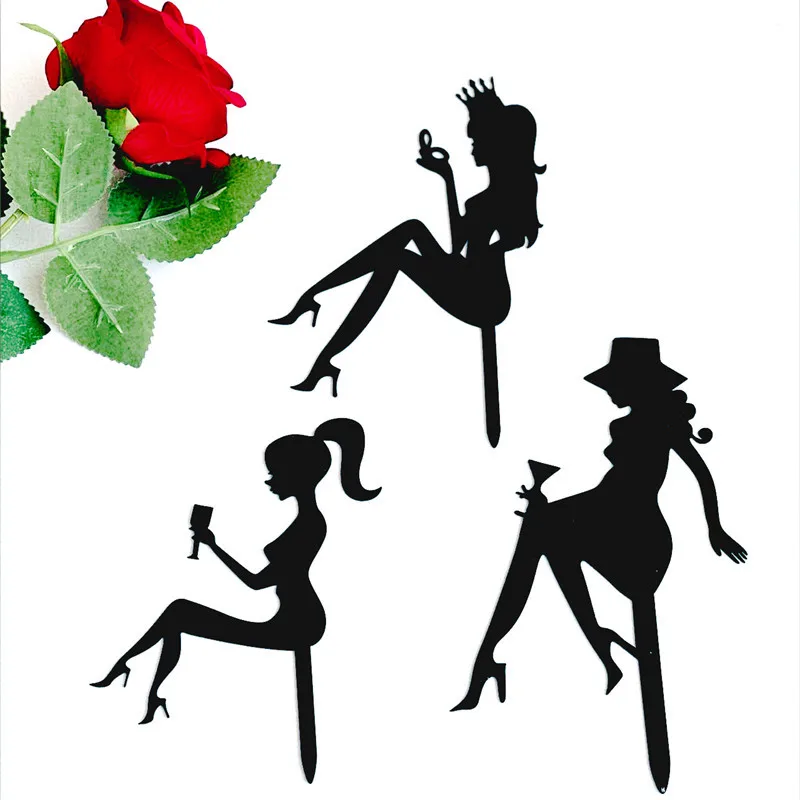 New Girl Acrylic Happy Birthday Cake Topper Rose Gold Cartoon Shape Kids Party Cake Toppers Dessert Decoration Baby Shower Gift
