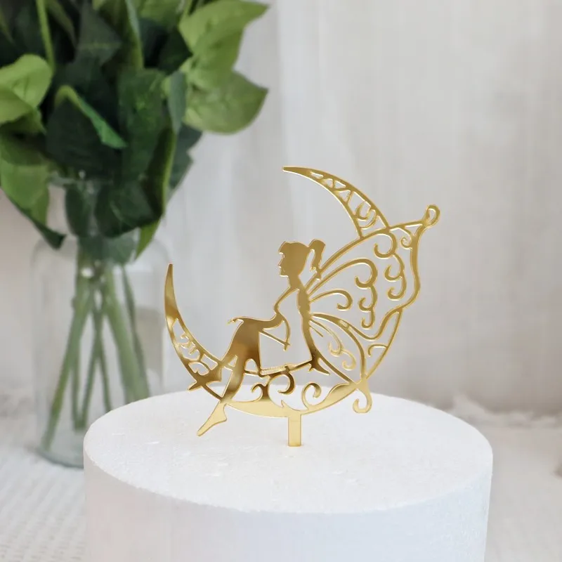 New Girl Acrylic Happy Birthday Cake Topper Rose Gold Cartoon Shape Kids Party Cake Toppers Dessert Decoration Baby Shower Gift