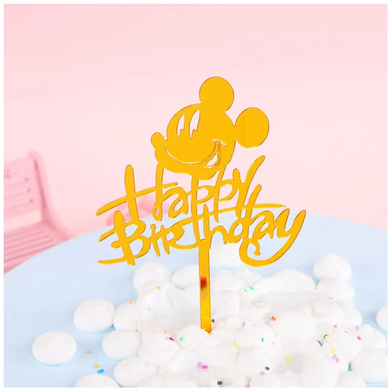 New Girl Acrylic Happy Birthday Cake Topper Rose Gold Cartoon Shape Kids Party Cake Toppers Dessert Decoration Baby Shower Gift