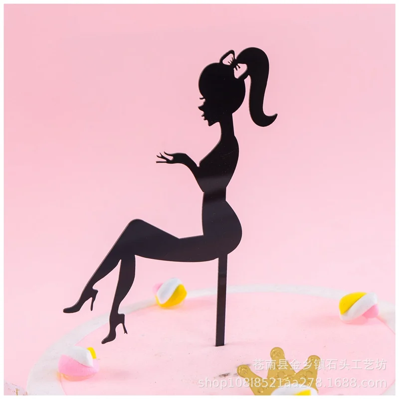 New Girl Acrylic Happy Birthday Cake Topper Rose Gold Cartoon Shape Kids Party Cake Toppers Dessert Decoration Baby Shower Gift