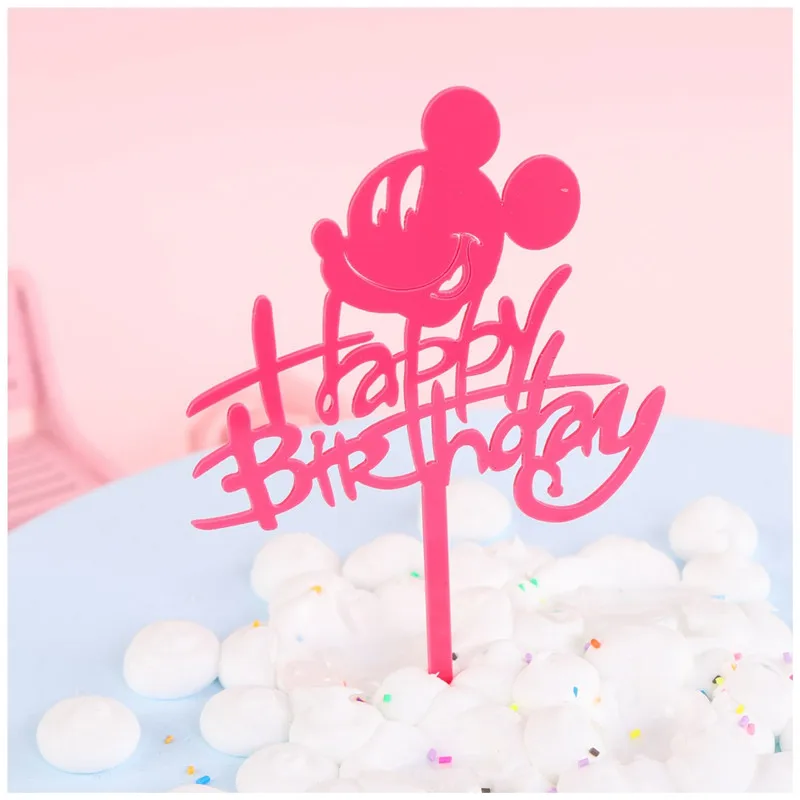 New Girl Acrylic Happy Birthday Cake Topper Rose Gold Cartoon Shape Kids Party Cake Toppers Dessert Decoration Baby Shower Gift