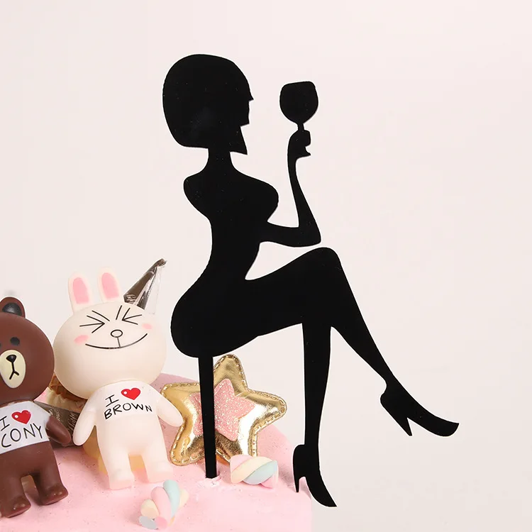 New Girl Acrylic Happy Birthday Cake Topper Rose Gold Cartoon Shape Kids Party Cake Toppers Dessert Decoration Baby Shower Gift