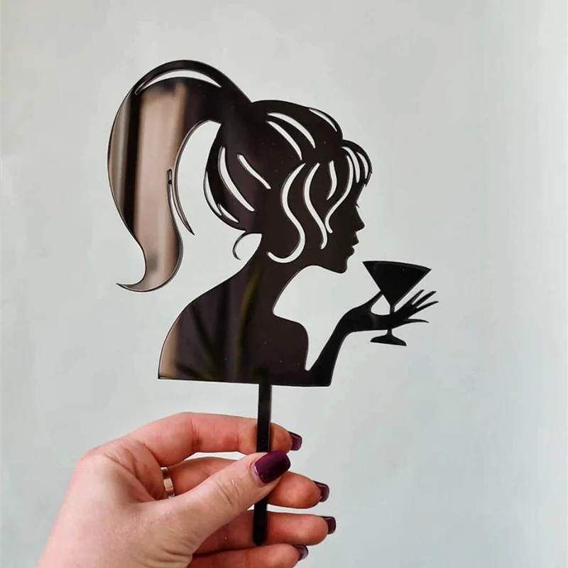 New Girl Acrylic Happy Birthday Cake Topper Rose Gold Cartoon Shape Kids Party Cake Toppers Dessert Decoration Baby Shower Gift
