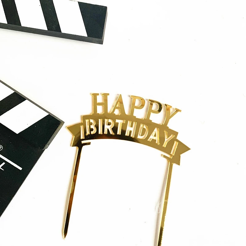 New Girl Acrylic Happy Birthday Cake Topper Rose Gold Cartoon Shape Kids Party Cake Toppers Dessert Decoration Baby Shower Gift