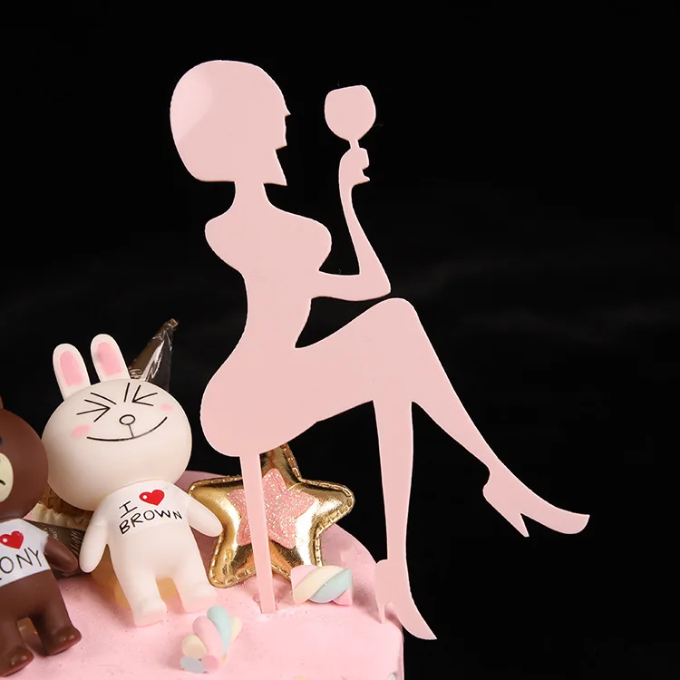 New Girl Acrylic Happy Birthday Cake Topper Rose Gold Cartoon Shape Kids Party Cake Toppers Dessert Decoration Baby Shower Gift