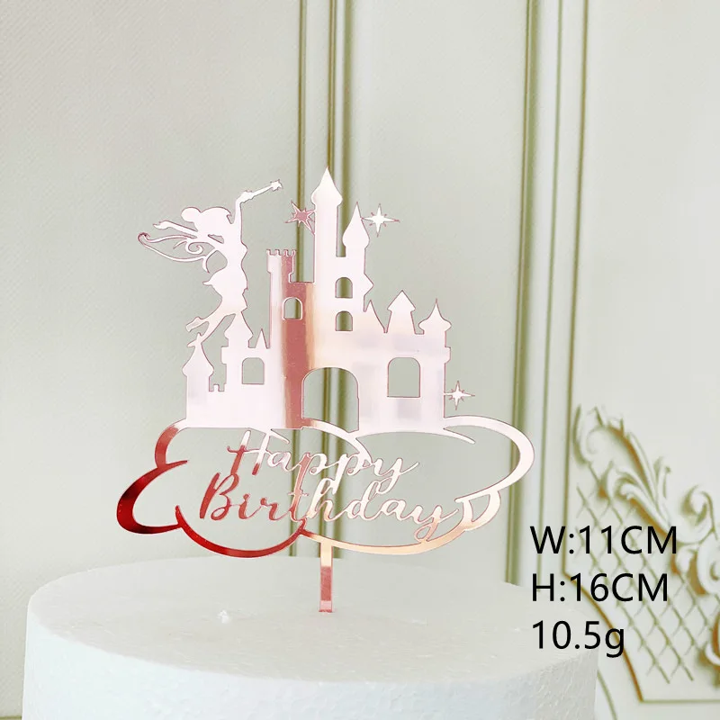 New Girl Acrylic Happy Birthday Cake Topper Rose Gold Cartoon Shape Kids Party Cake Toppers Dessert Decoration Baby Shower Gift