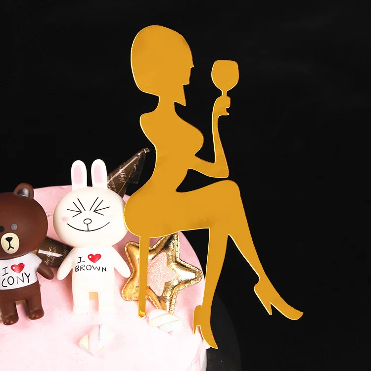 New Girl Acrylic Happy Birthday Cake Topper Rose Gold Cartoon Shape Kids Party Cake Toppers Dessert Decoration Baby Shower Gift