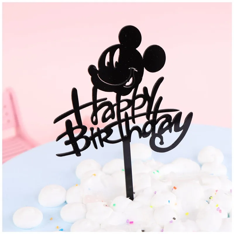 New Girl Acrylic Happy Birthday Cake Topper Rose Gold Cartoon Shape Kids Party Cake Toppers Dessert Decoration Baby Shower Gift