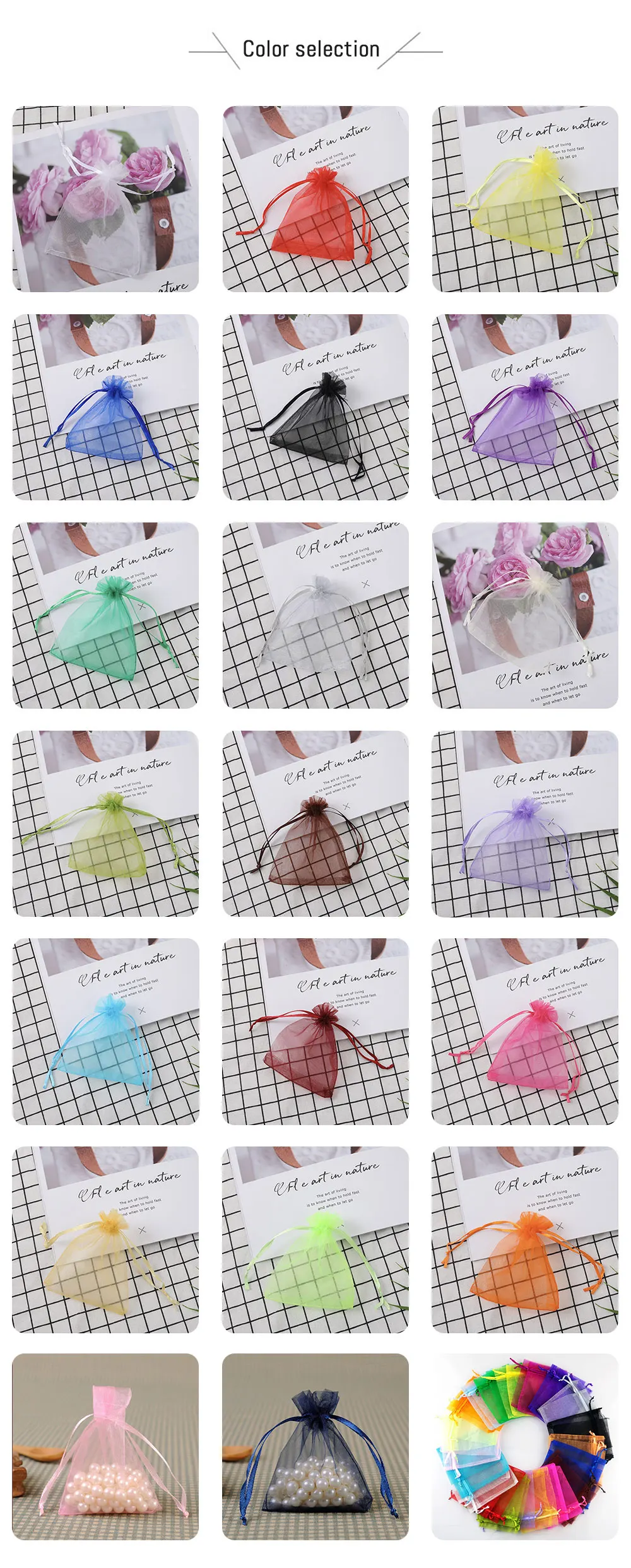 100Pcs/lot 7x9 9x12 10x15 13x18CM Organza Bags Jewelry Bag Wedding Party Decoration Drawable Bags Gift Pouches Jewelry Packaging