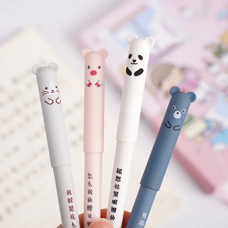 Kawaii Pig Bear Cat Mouse Erasable Gel Pen School Office Supplies Stationery Gift 0.5mm Blue Black Ink