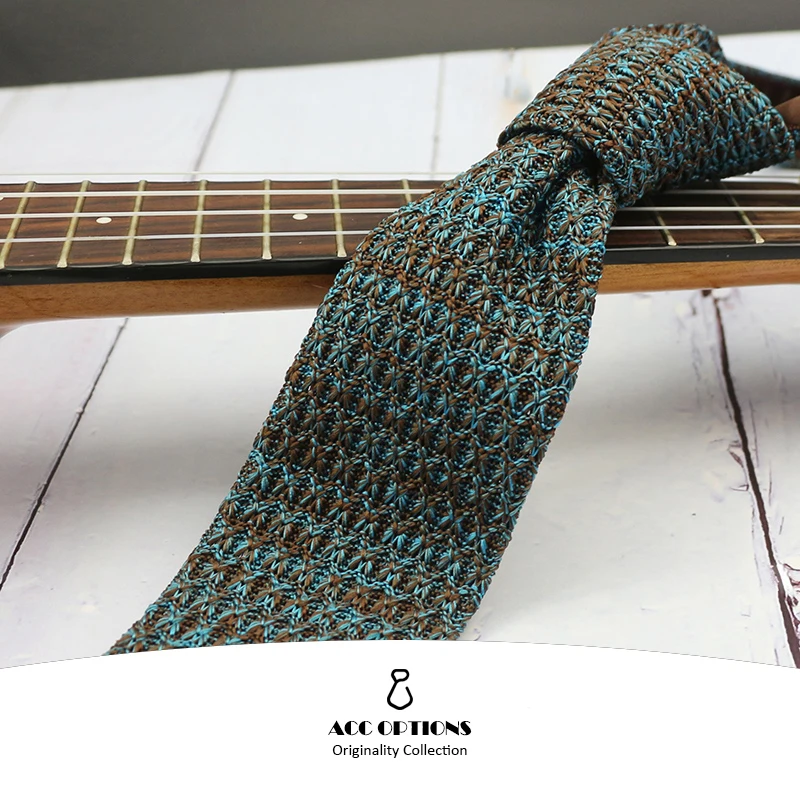 5.5CM Fashion Knitted Ties For Men Navy Brown Striped Neckties College Student Narrow Design Woven Cravat Plaid Shirt Accessory