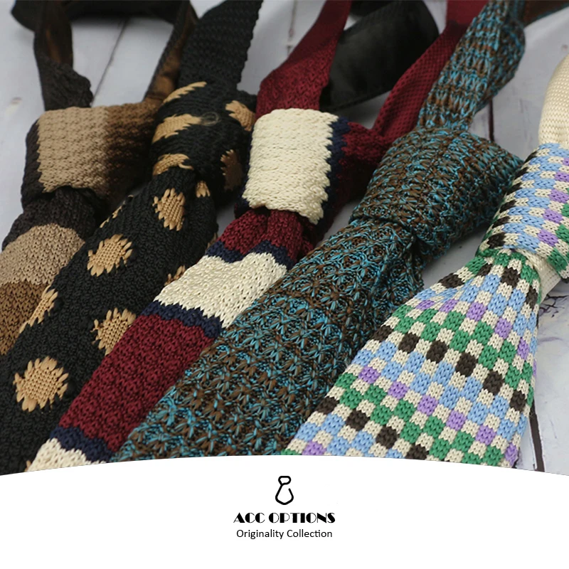 5.5CM Fashion Knitted Ties For Men Navy Brown Striped Neckties College Student Narrow Design Woven Cravat Plaid Shirt Accessory