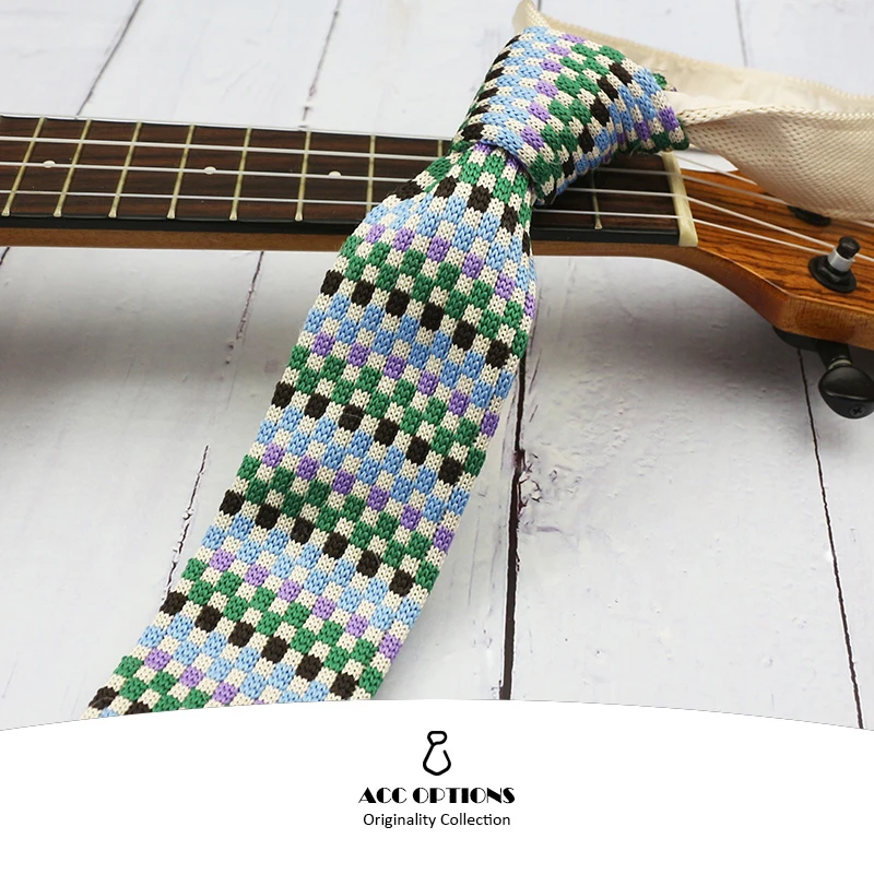 5.5CM Fashion Knitted Ties For Men Navy Brown Striped Neckties College Student Narrow Design Woven Cravat Plaid Shirt Accessory