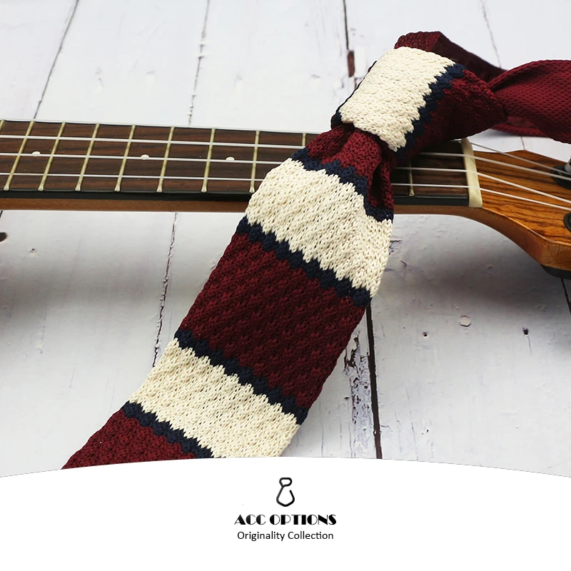 5.5CM Fashion Knitted Ties For Men Navy Brown Striped Neckties College Student Narrow Design Woven Cravat Plaid Shirt Accessory
