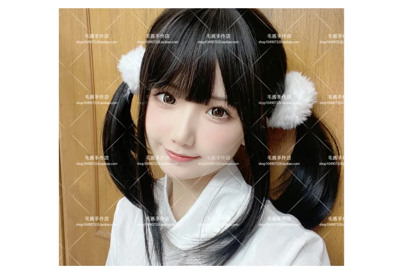 Anime accessories White Fur Hair Ring Japanese Girl Lolita Double Horsetail Hair Ornament Hair Rope kawaii accessories