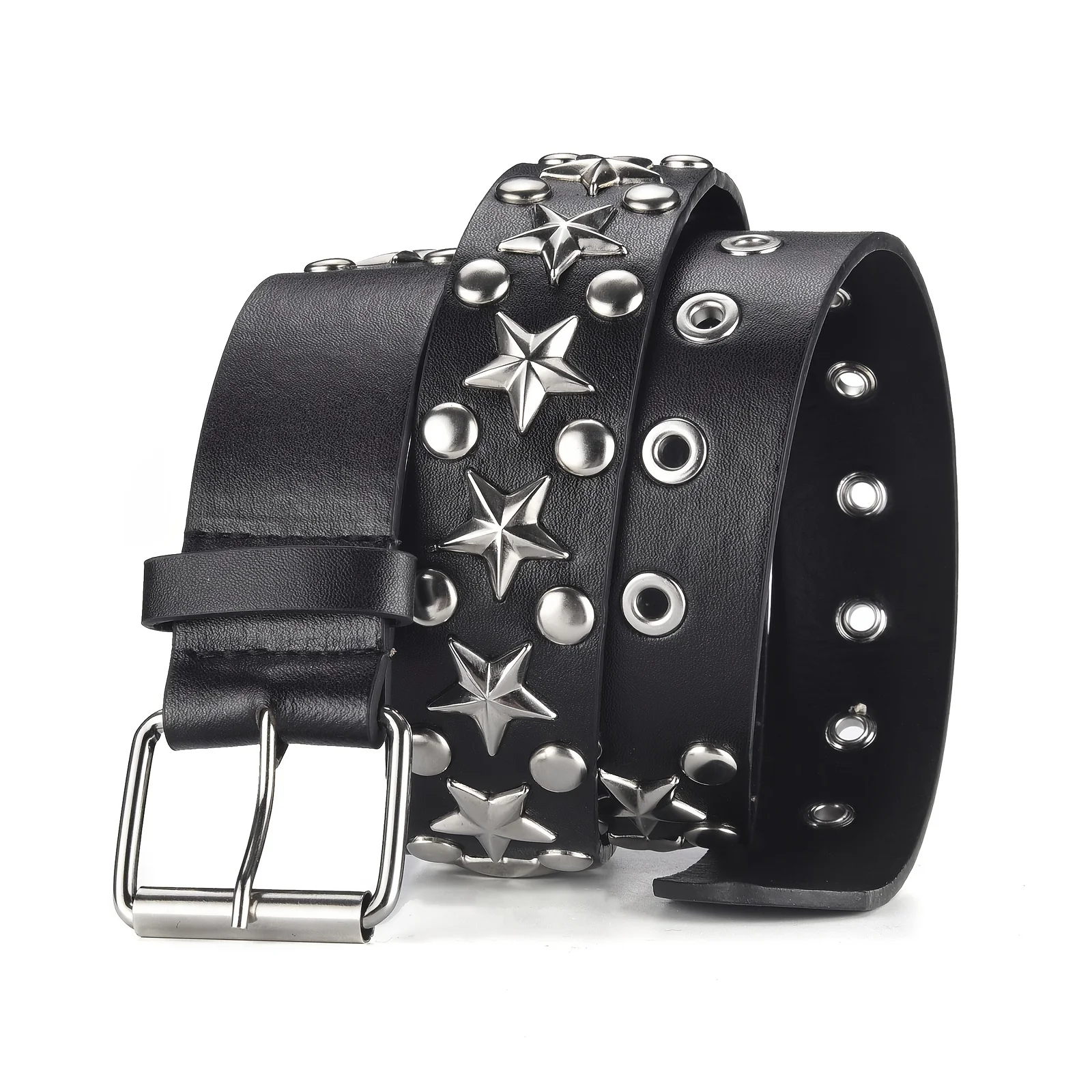2023New Fashion Pentagram Riveted Women's Belt Punk Hip Hop Rock Jeans Men's Belt