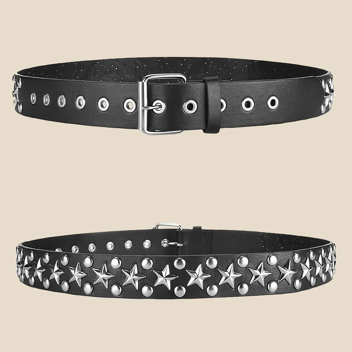 2023New Fashion Pentagram Riveted Women's Belt Punk Hip Hop Rock Jeans Men's Belt