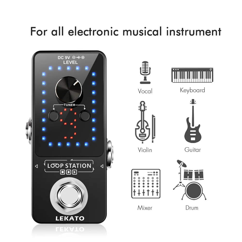 LEKATO Guitar Effect Pedal Looper 9 Loops 40 Minutes Recording Time Loop Station with Tuner Overdub Guitar Looper Musical Sports