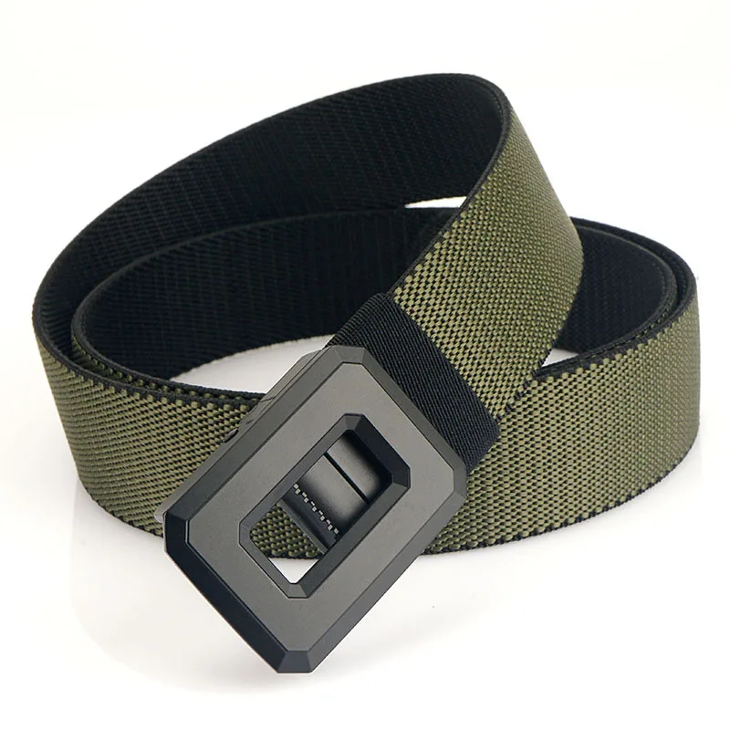 3.8cm Fashion Men's Canvas Belt Trend Casual All-Match Jeans Elastic Alloy Smooth Buckle Tactical  Elastic Nylon Waistband