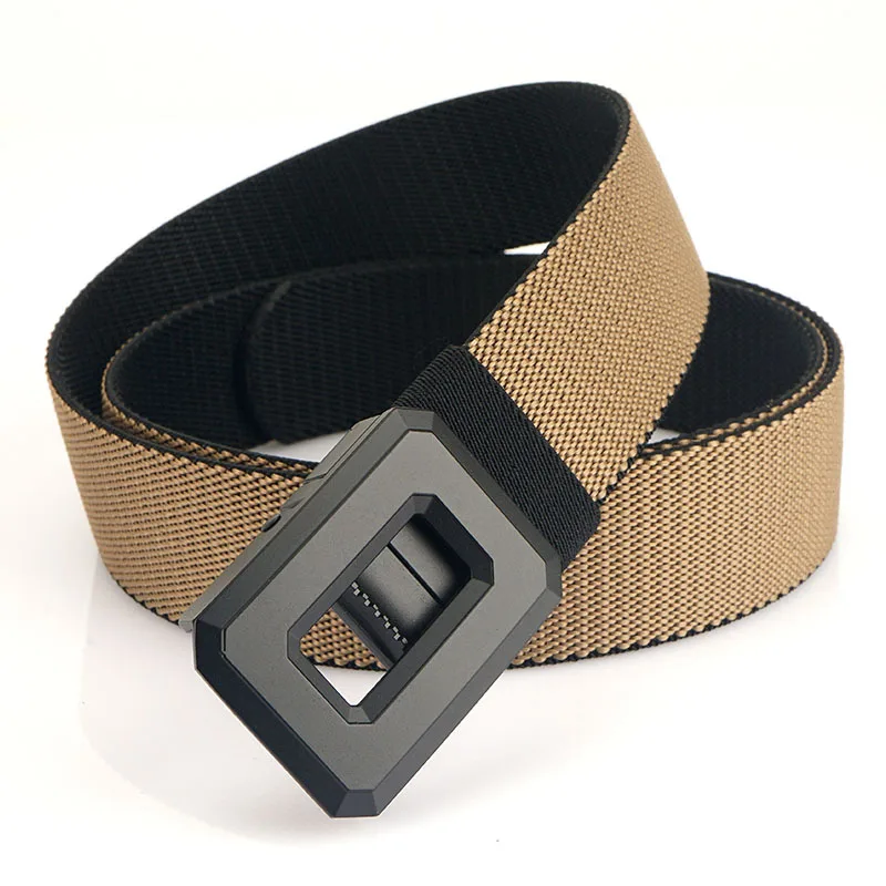 3.8cm Fashion Men's Canvas Belt Trend Casual All-Match Jeans Elastic Alloy Smooth Buckle Tactical  Elastic Nylon Waistband
