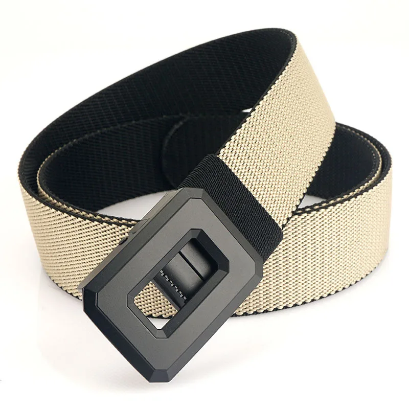 3.8cm Fashion Men's Canvas Belt Trend Casual All-Match Jeans Elastic Alloy Smooth Buckle Tactical  Elastic Nylon Waistband