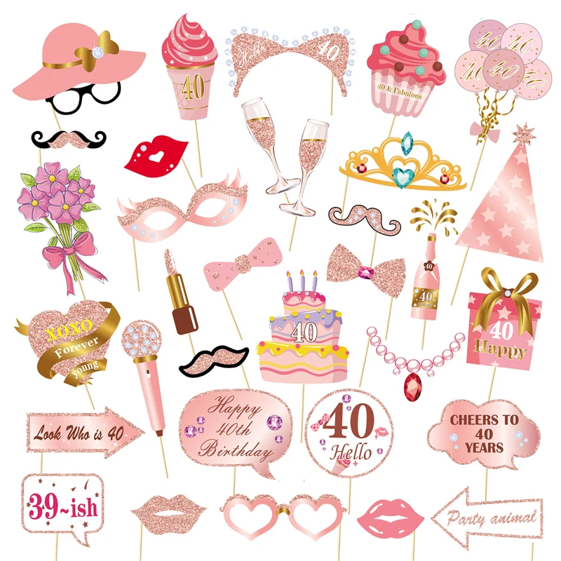 1Bag Happy Birthday 13th 30th 40th 50th 60th Paper Photo Booth Props Adult Birthday Party Photobooth Props Decoration Supplies