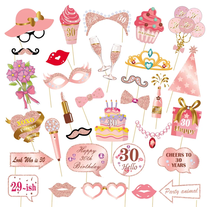 1Bag Happy Birthday 13th 30th 40th 50th 60th Paper Photo Booth Props Adult Birthday Party Photobooth Props Decoration Supplies
