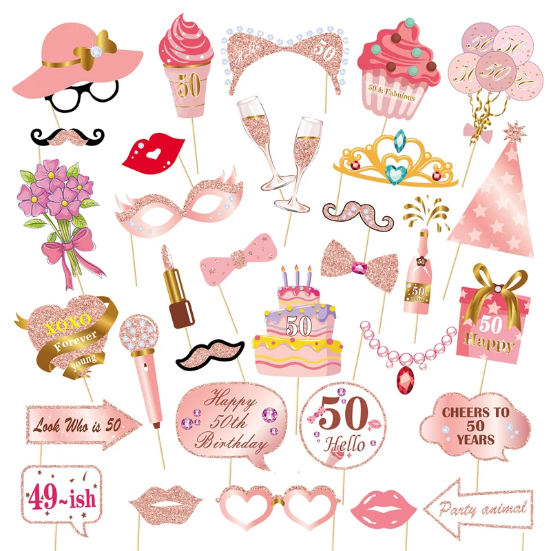 1Bag Happy Birthday 13th 30th 40th 50th 60th Paper Photo Booth Props Adult Birthday Party Photobooth Props Decoration Supplies