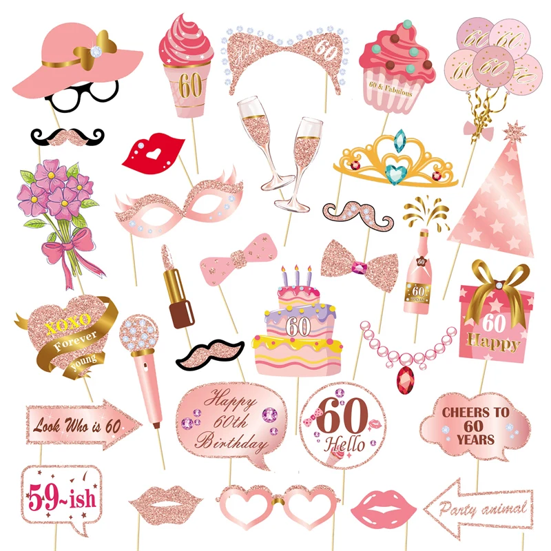 1Bag Happy Birthday 13th 30th 40th 50th 60th Paper Photo Booth Props Adult Birthday Party Photobooth Props Decoration Supplies