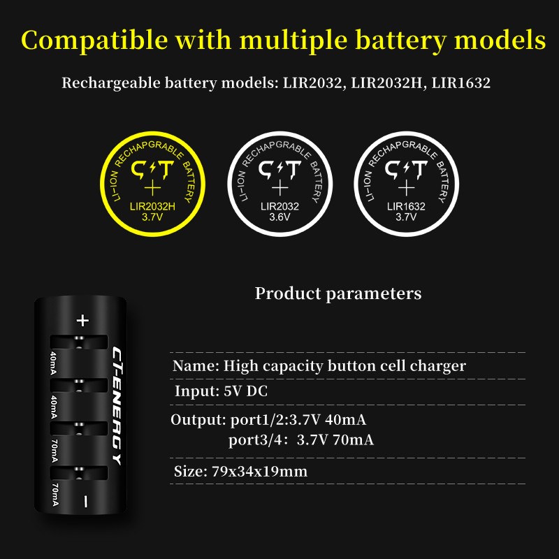 4 Slot LIR2032H LIR2032 LIR2025 LIR1632 LED Display 3.7V 3.6V Lithium Battery Charger for USB Quick Charger