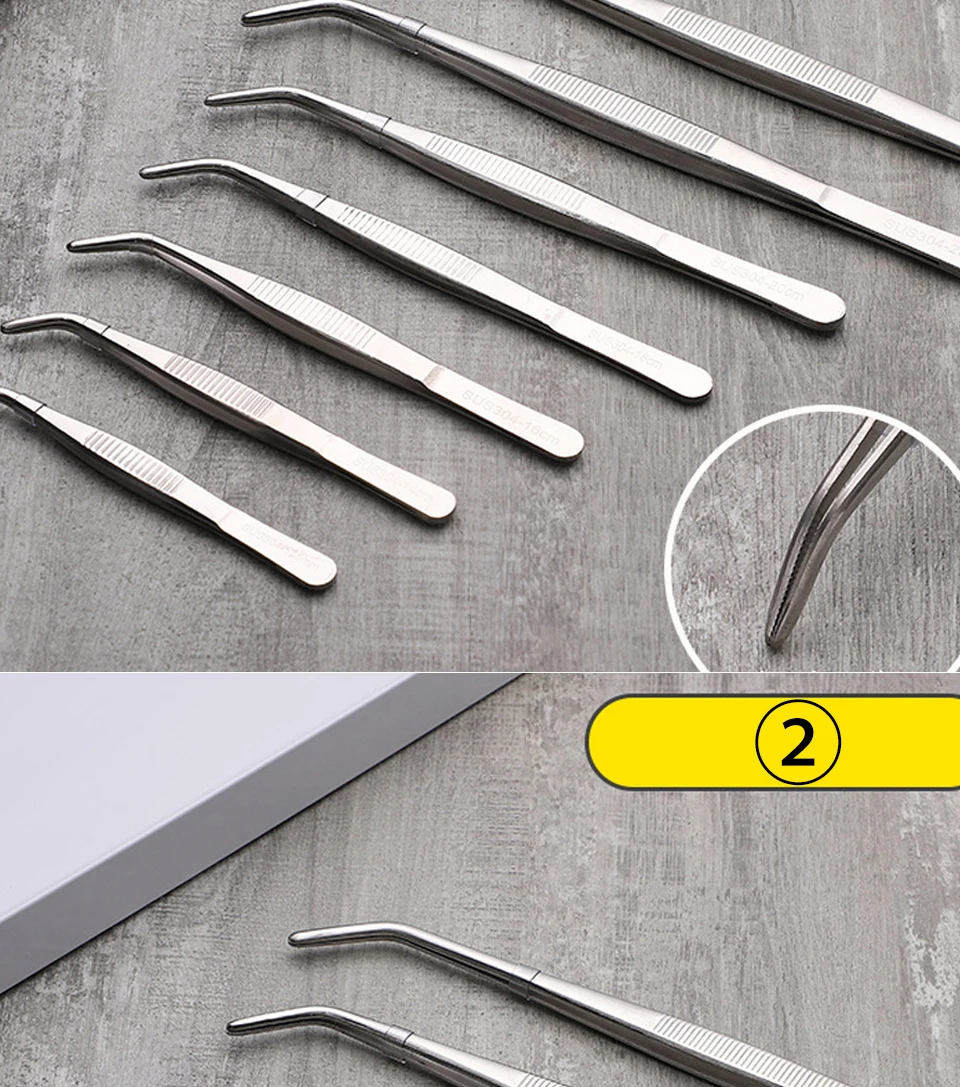 Stainless Steel Tweezers with Curved Pointed Serrated Tip Home Garden Daily Kitchen Precision Industrial tweezers Tools
