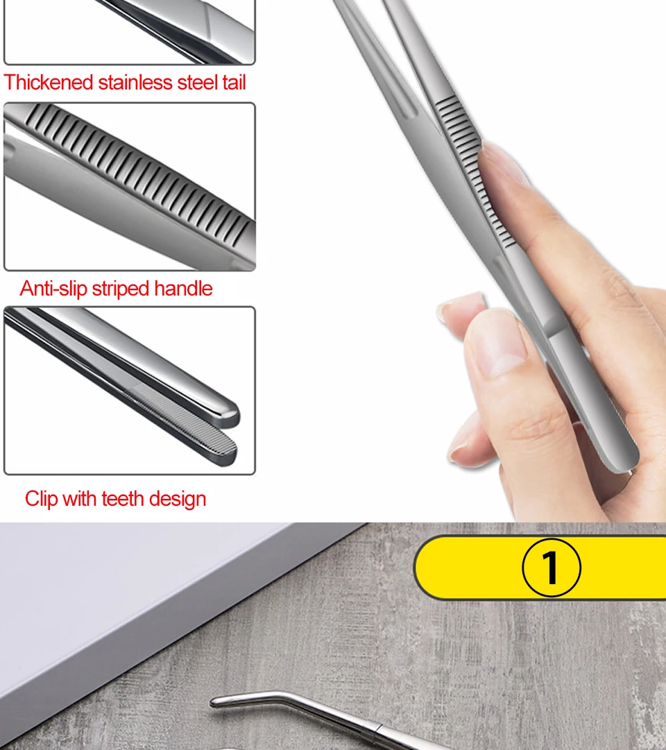 Stainless Steel Tweezers with Curved Pointed Serrated Tip Home Garden Daily Kitchen Precision Industrial tweezers Tools