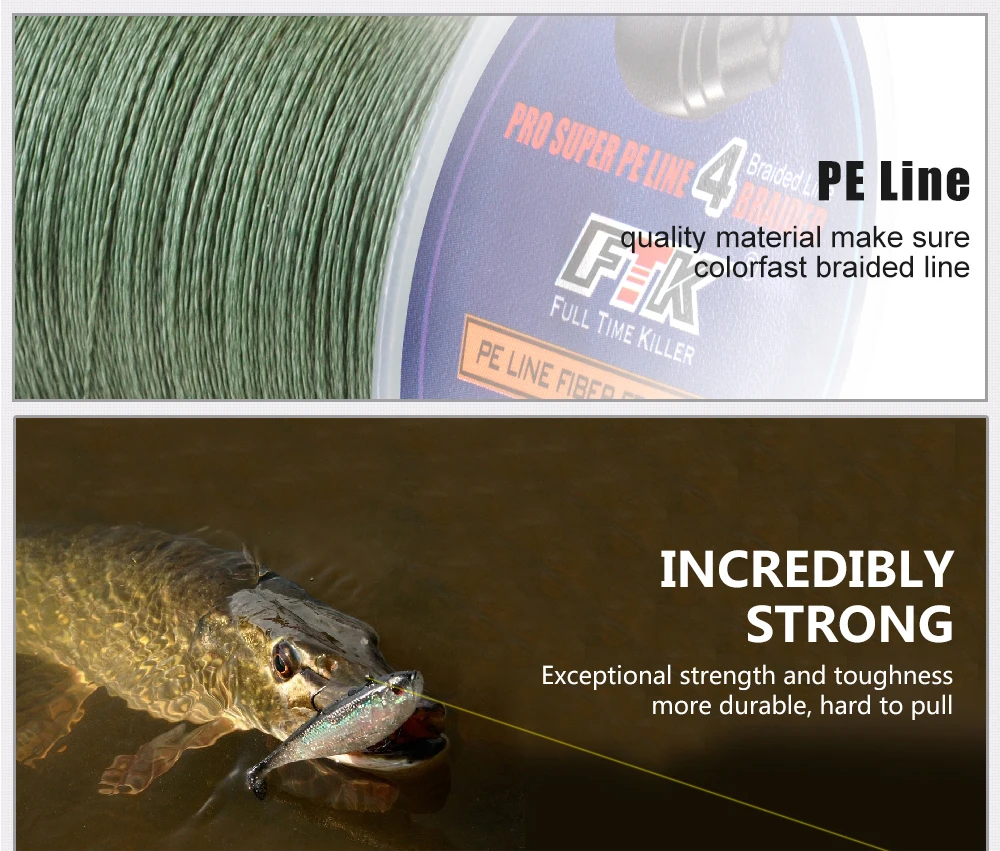 FTK 114M PE Braided Wire Fishing Line 125Yards 4 Strands 0.10mm-0.40mm 8LB-60LB Incredibly Strong Multifilament Fiber Line