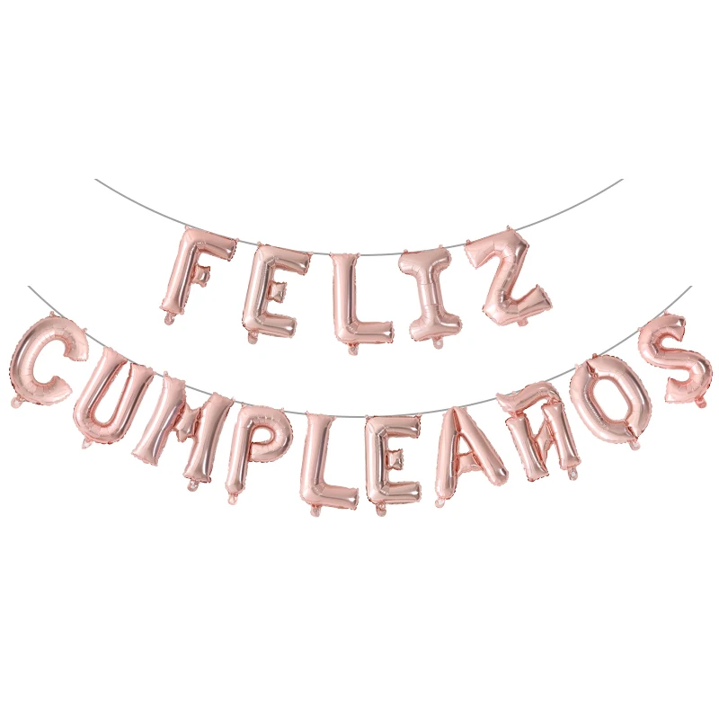 Gold Silver Rose Spanish Feliz Cumpleanos Balloons Happy Birthday Letter Foil Balloon Party Decor Alphabet Air Inflatable Globos