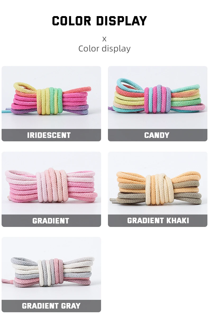 Round Shoelaces Rainbow Cotton Shoelace Quality Running Sneakers Laces 80/100/120/140/160CM Boots Shoe laces Shoes Accessories