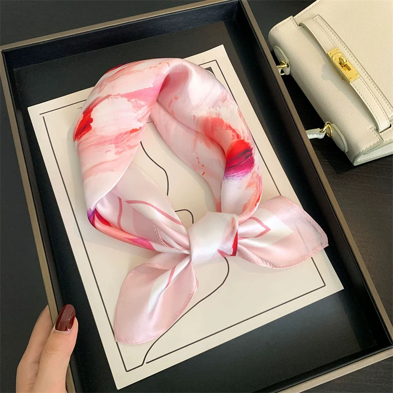 New 100% Natural Real Silk Scarf Fashion Women Summer Beach Small 53*53cm Neck Scarves Shawl Bandana Hijab Pashmina Poncho 2026