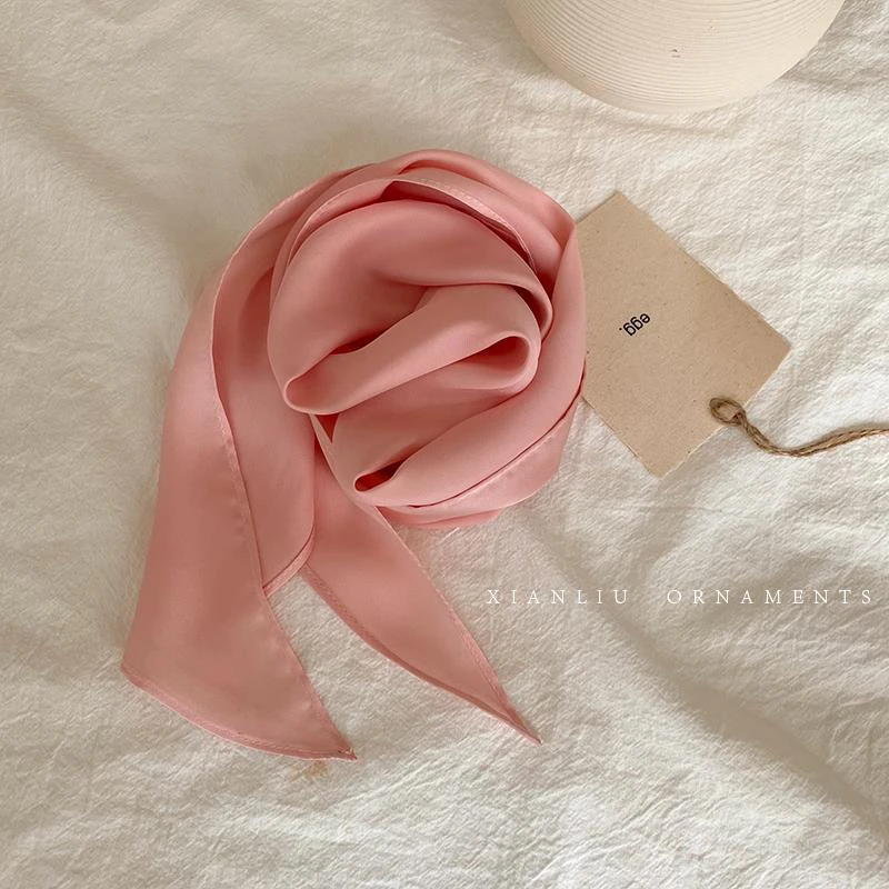 Long Women Hair Scarf Fashion Hair Bands Chic Silk Red Bag Ribbon Scarf Warps Girl Bow Scunchie Headband Hair Tie New Headdress