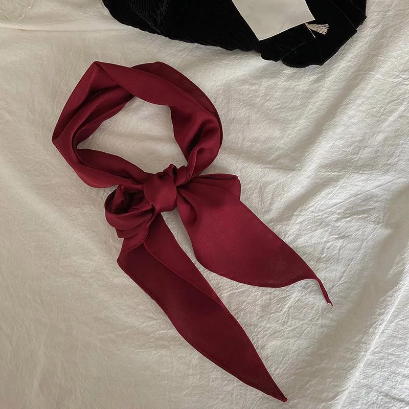 Long Women Hair Scarf Fashion Hair Bands Chic Silk Red Bag Ribbon Scarf Warps Girl Bow Scunchie Headband Hair Tie New Headdress