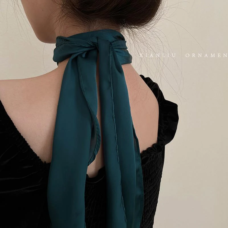 Long Women Hair Scarf Fashion Hair Bands Chic Silk Red Bag Ribbon Scarf Warps Girl Bow Scunchie Headband Hair Tie New Headdress